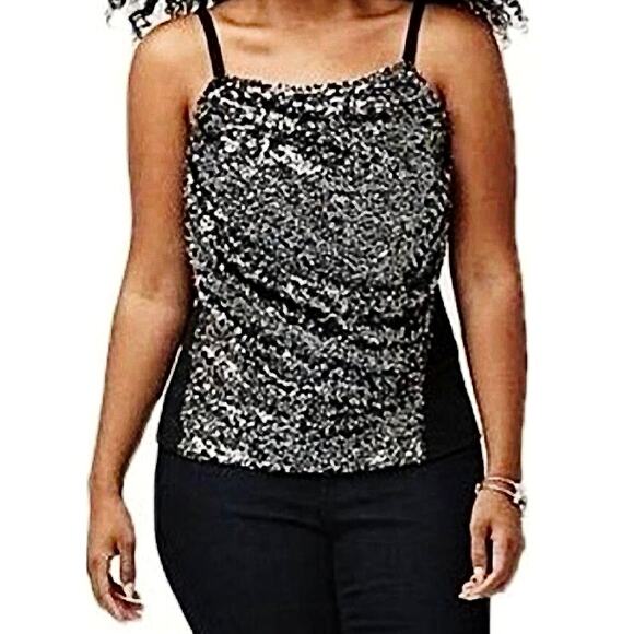 Lane Bryant sequin sleeveless evening blouse tank top black silver plus 22 NEW - Picture 1 of 16
